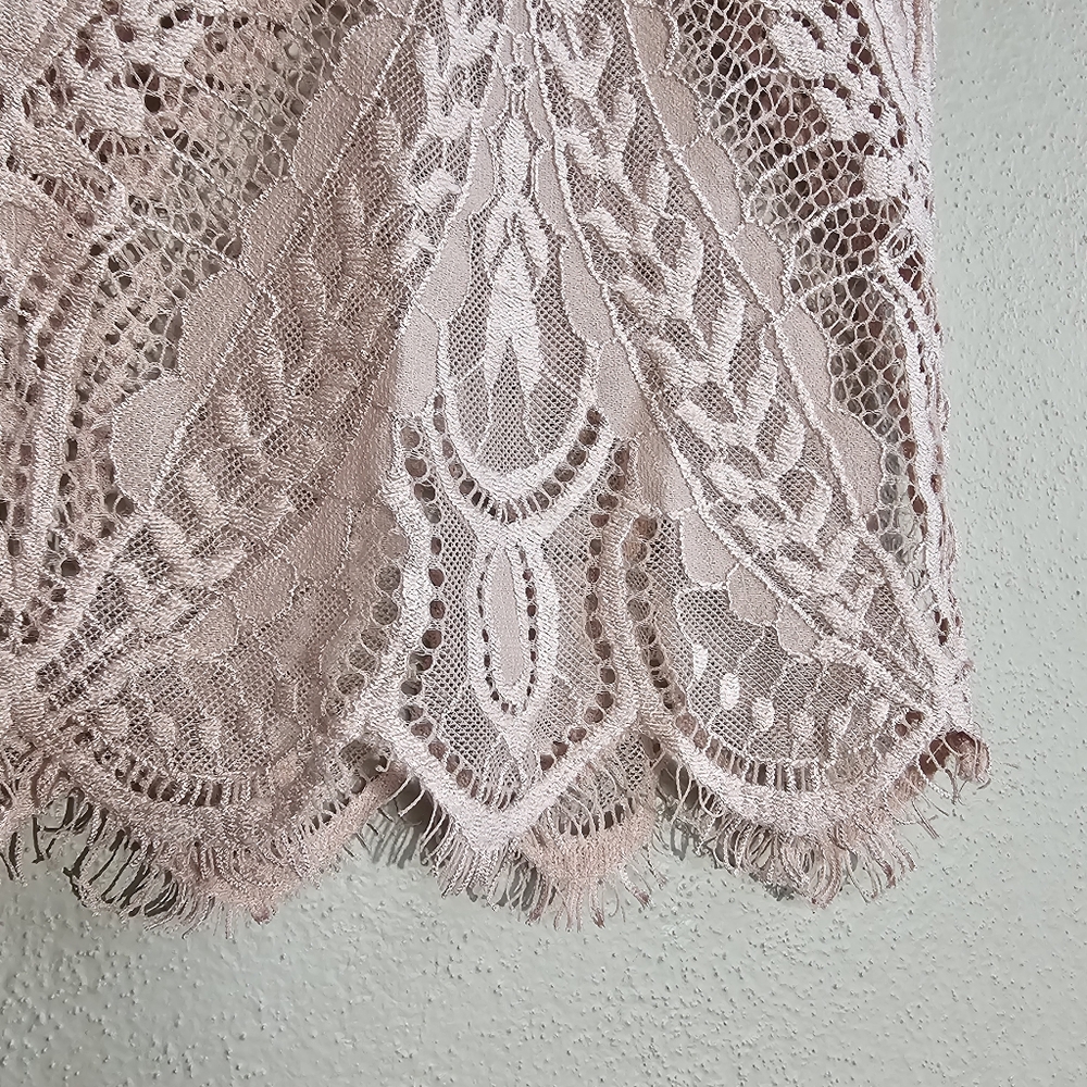 ☆ ZARA Short Sleeve Baby Pink Sheer Lace Top, S ☆ - Picture 5 of 7